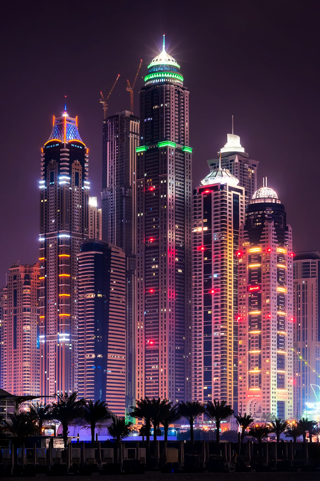 Night dubai marina skyline with tallest buildings. Dubai, United Arab Emirates