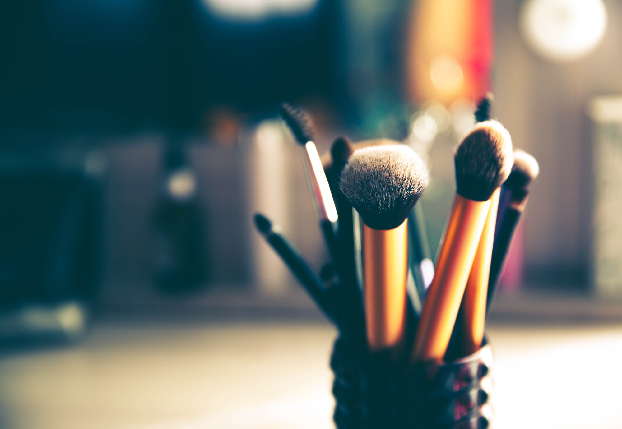 Brushes for make-up on the table