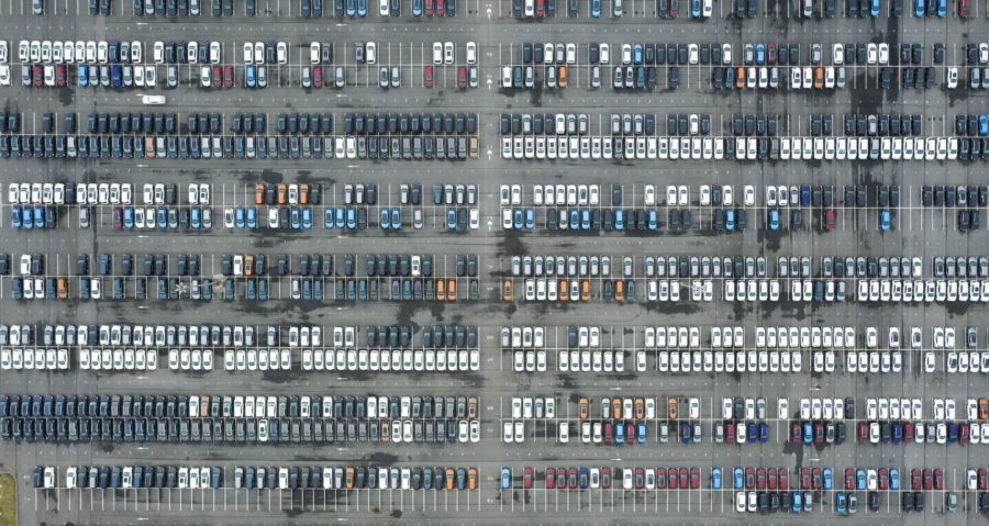 Rows of new cars in the parking lot