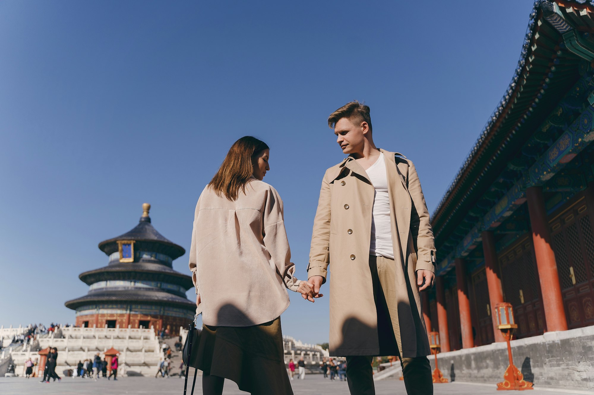 beautiful couple very much in love exploring China on their honeymoon