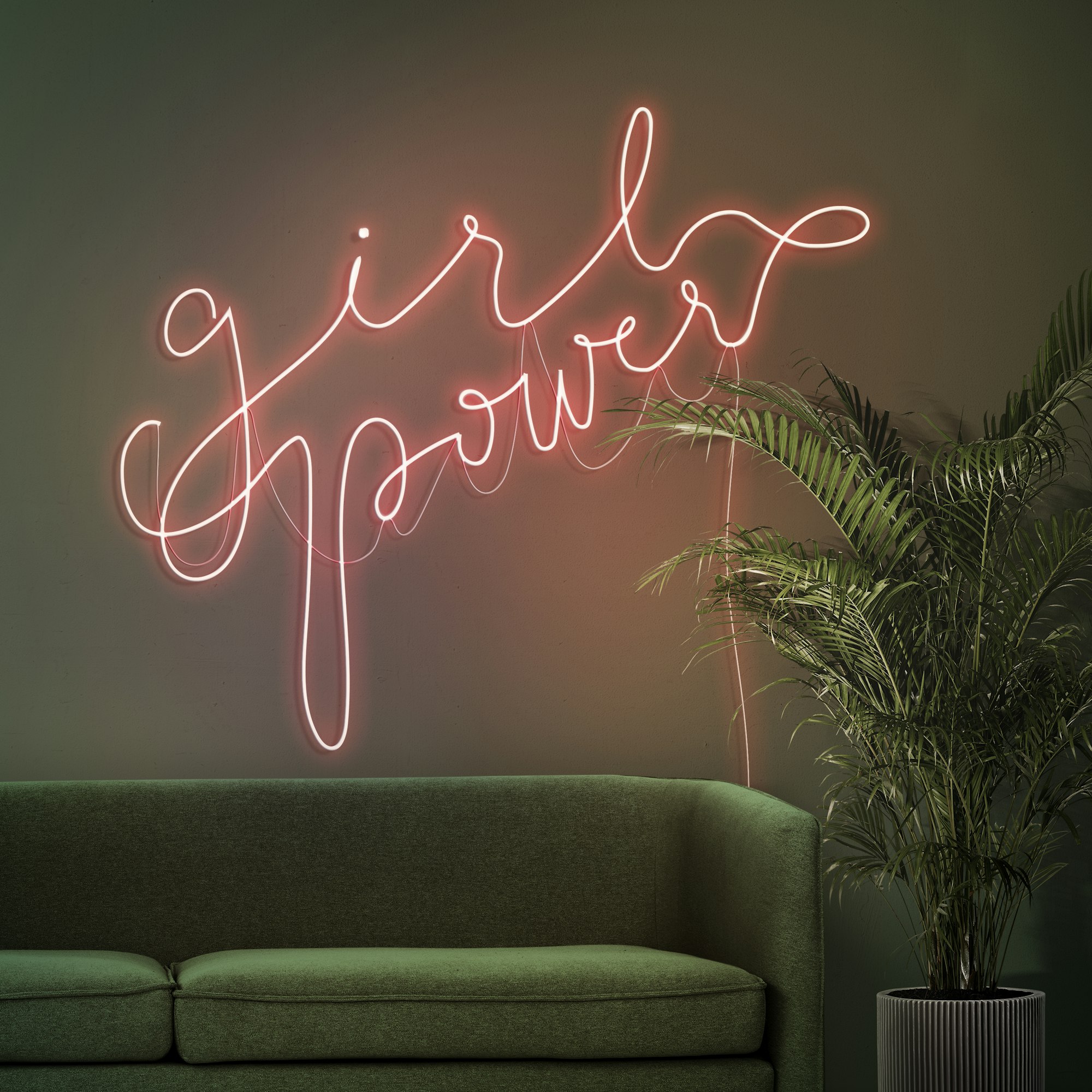 Girl power neon sign in authentic cafe