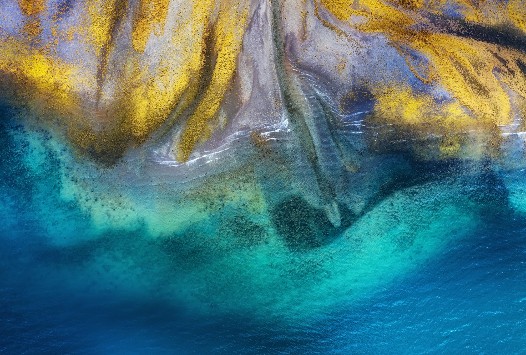 Iceland. Aerial view on the coast line. Beach and sea from air.