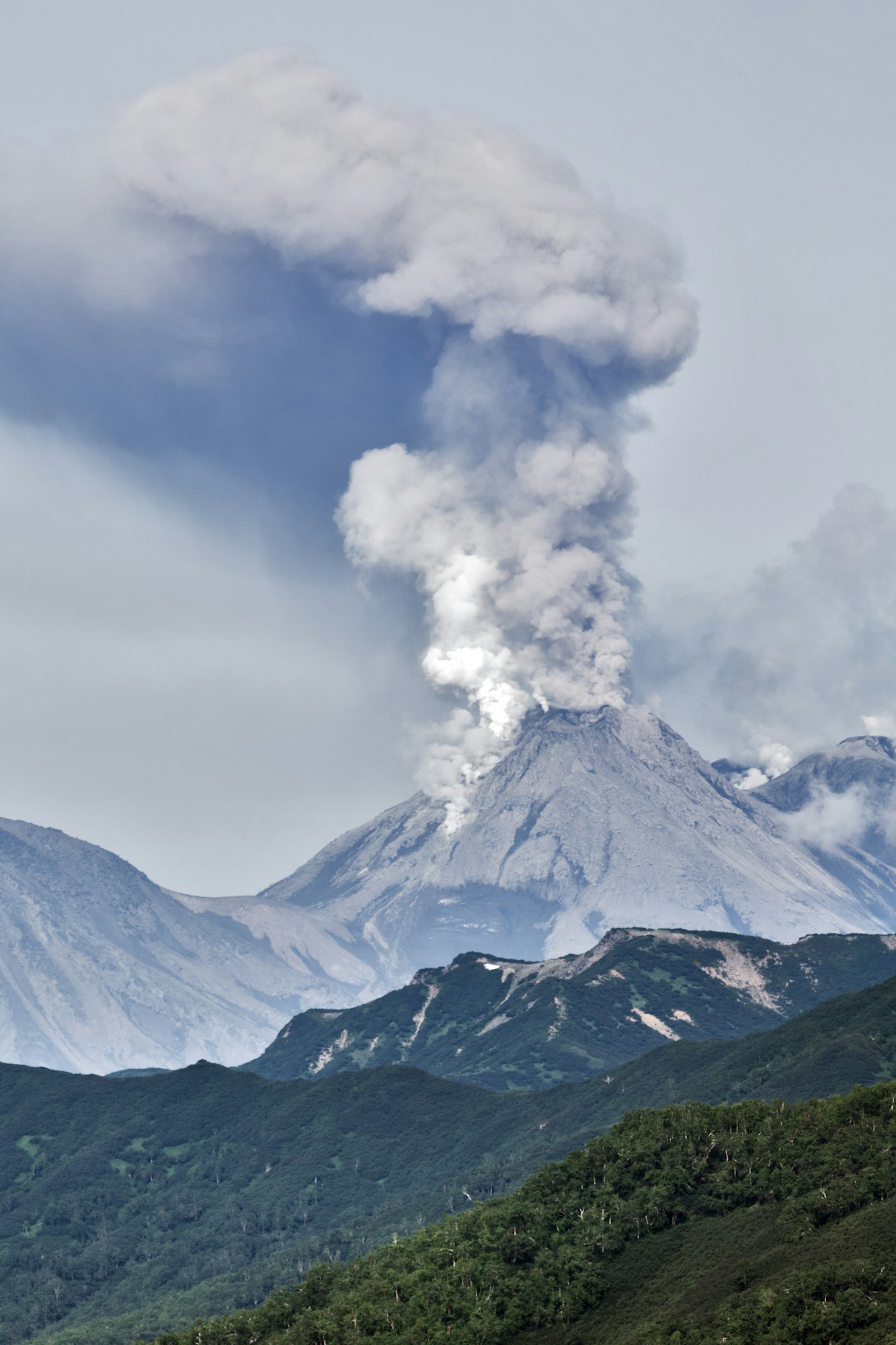 Mountain Landscape: Eruption Active Volcano of Kamchatka Peninsula