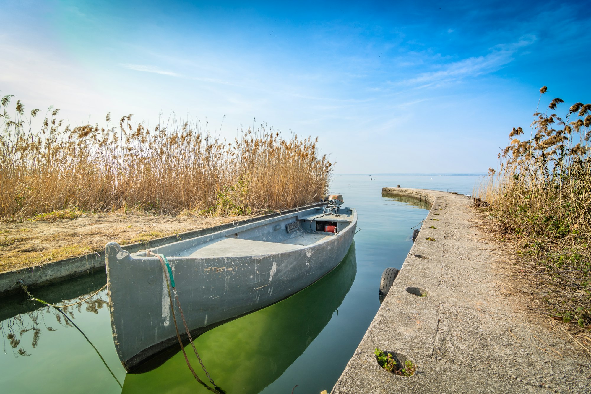 rowboat in a mooring channel