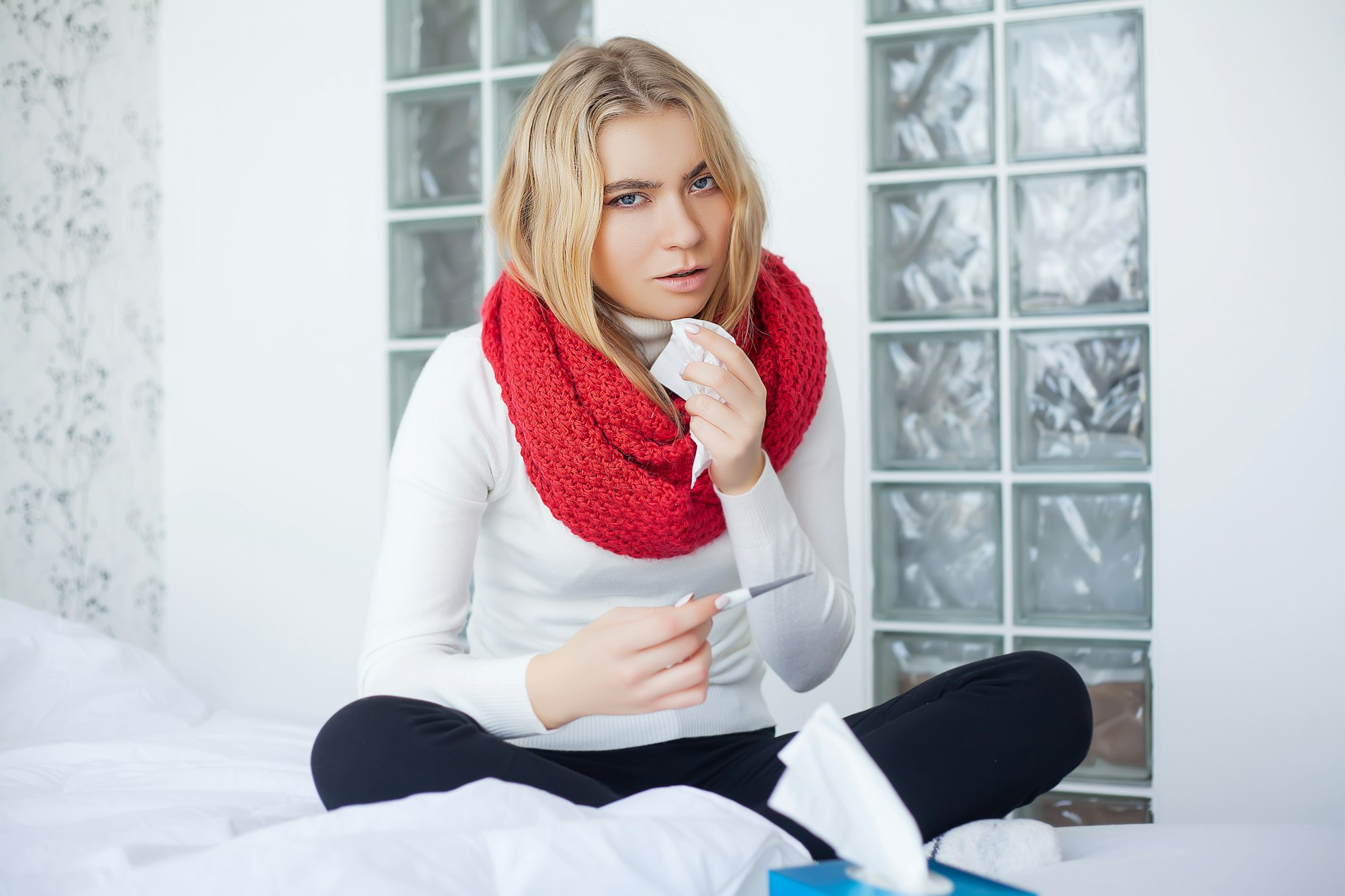 Sick woman with virus is treated at home