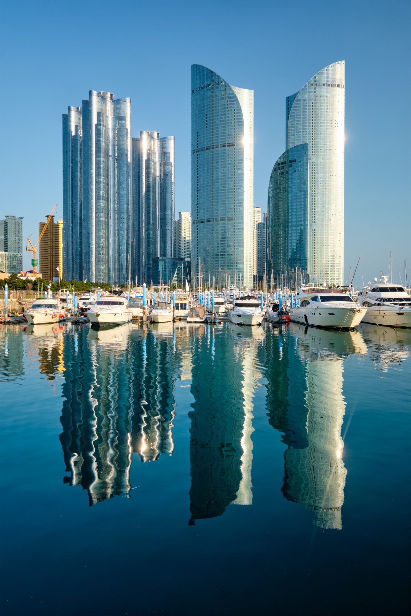 Busan marina with yachts on sunset, South Korea